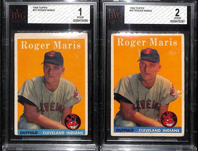 Lot Of 2 1958 Topps Roger Maris RC Cards BVG 1&2