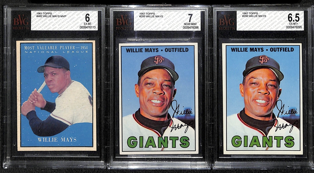 Lot Of 3 Willie Mays BVG Graded Vintage Cards