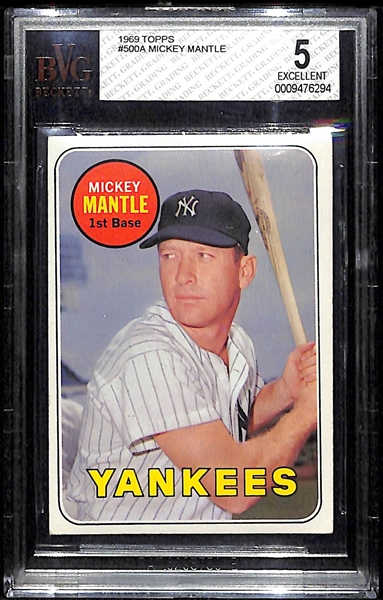 1969 Topps #500A Mickey Mantle Card BVG 5