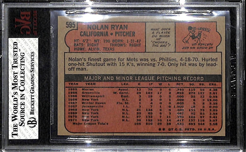1972 Topps #595 Nolan Ryan Card BVG 7.5