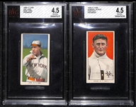 Lot of 2 - 1909 T206 Baseball Cards - Schlei & Lake - Piedmont Backs - BVG 4.5