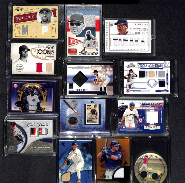 Lot Of 13 Baseball Relic Cards w. Pujols & Tanaka