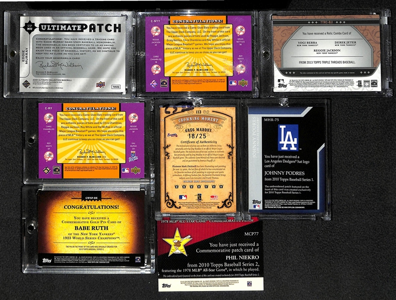 Lot Of 8 Baseball HOF Relic Cards w. Berra & Murray