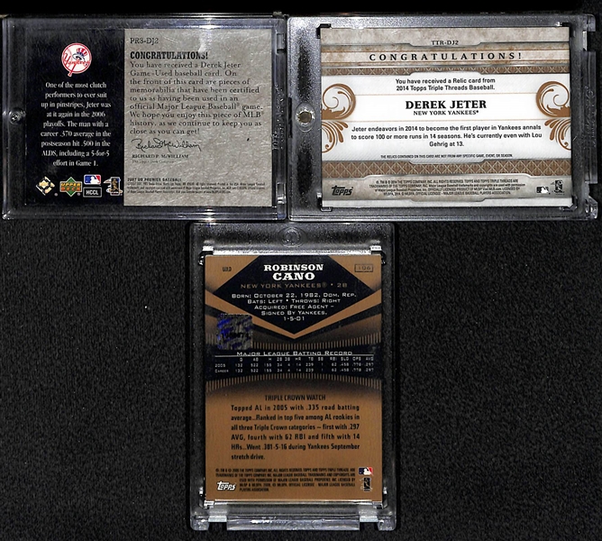 Lot Of 3 Yankees Autograph & Jersey Cards w. Derek Jeter