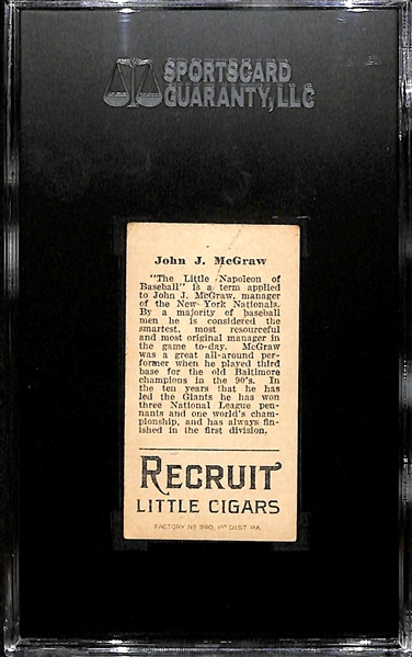 1912 T207 Recruit John McGraw - Brown Background - Recruit Back