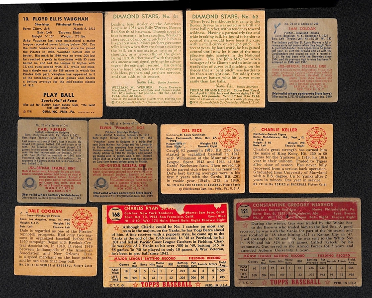 Lot Of 11 1935-52 Baseball Cards w. Arky Vaughan
