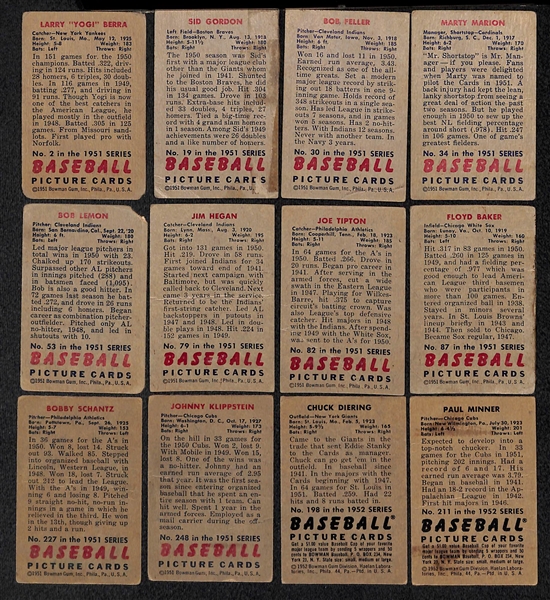 Lot Of 12 1951/52 Bowman Baseball Cards w. Berra