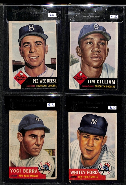 Lot Of 4 BVG Graded 1953 Topps Cards w. Pee Wee Reese