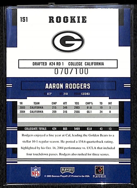2005 Prestige Aaron Rodgers Foil Rookie Card /100