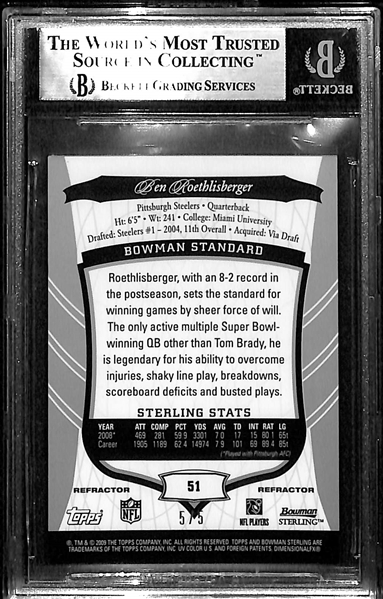 2009 Bowman Sterling Ben Roethlisberger /5 Jersey Card - BGS 9.5