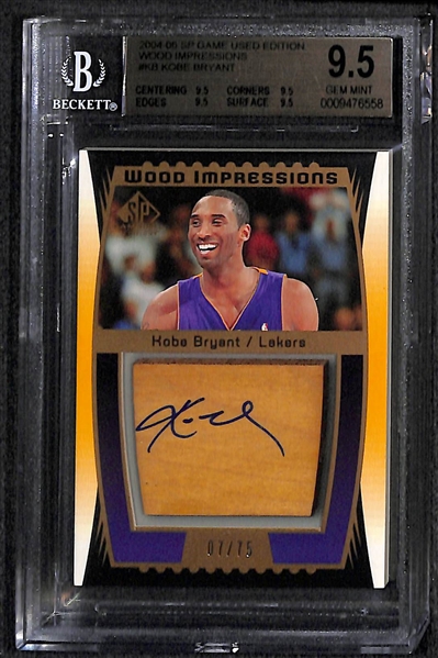 2004-05 SP Game Used Kobe Bryant Autograph Floor Card #7/75 BGS 9.5, Autograph 10!