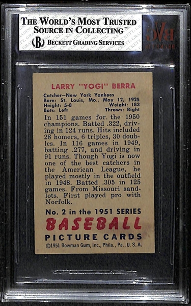 1951 Bowman #2 Yogi Berra Card BVG 5