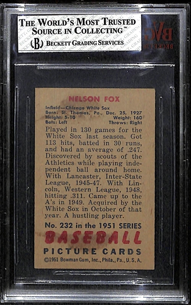 1951 Bowman #232 Nellie Fox Rookie Card BVG 5.5