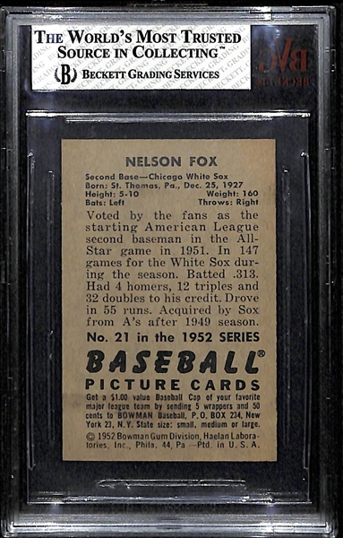 1952 Bowman #21 Nellie Fox Card BVG 6