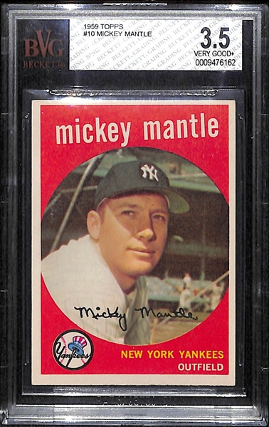 1959 Topps #10 Mickey Mantle Card BVG 3.5