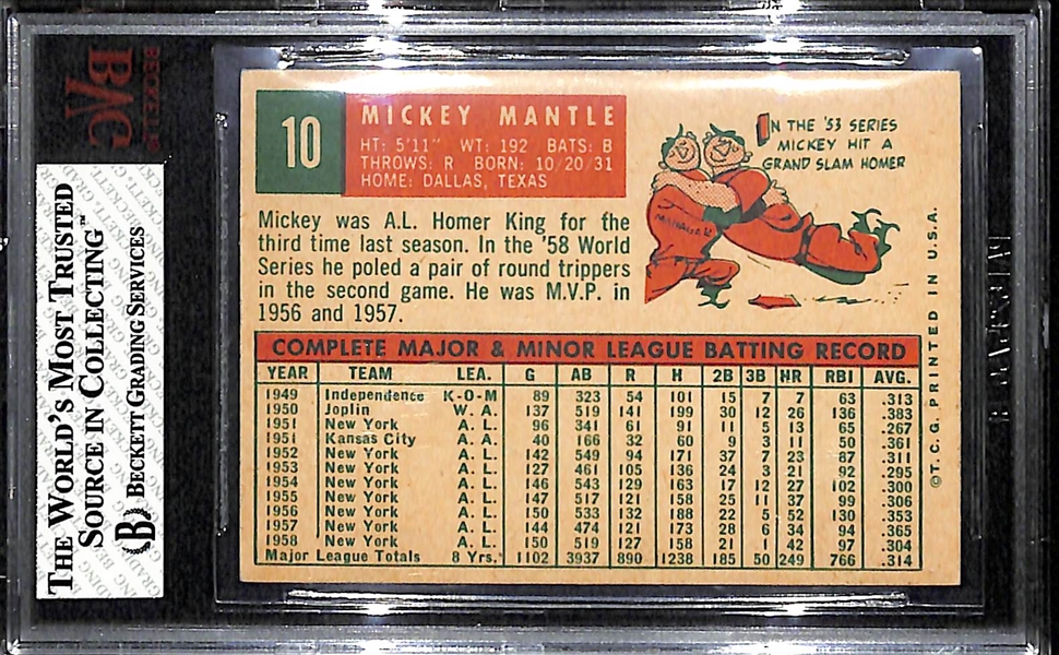 1959 Topps #10 Mickey Mantle Card BVG 3.5
