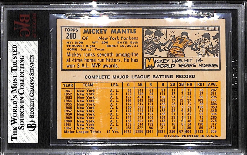 1963 Topps #200 Mickey Mantle Card BVG 4.5