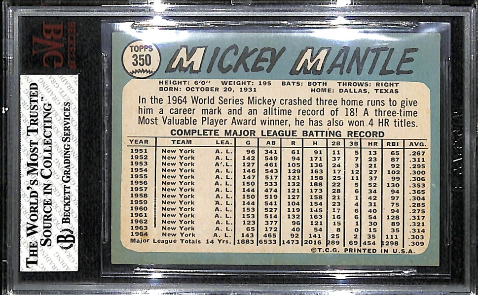1965 Topps #350 Mickey Mantle Card BVG 6