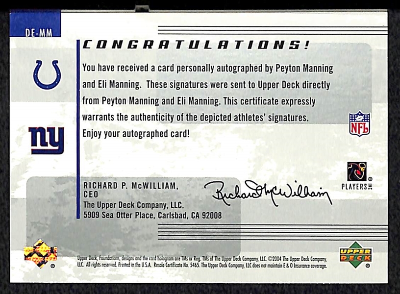 2004 Upper Deck Peyton & Eli Manning Dual Autograph Card