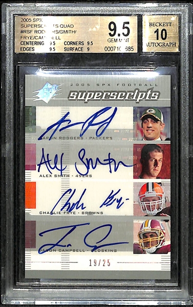 2005 SPX Quad Autograph Rookie Card w/ Aaron Rodgers BGS 9.5