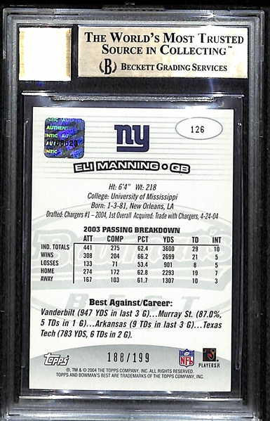 2004 Bowman's Best Eli Manning Autograph Rookie Card BGS 9.5