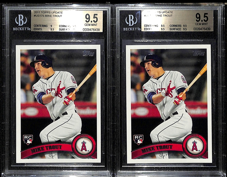 Lot of 2 2011 Topps Update Mike Trout Rookie Cards - BGS 9.5