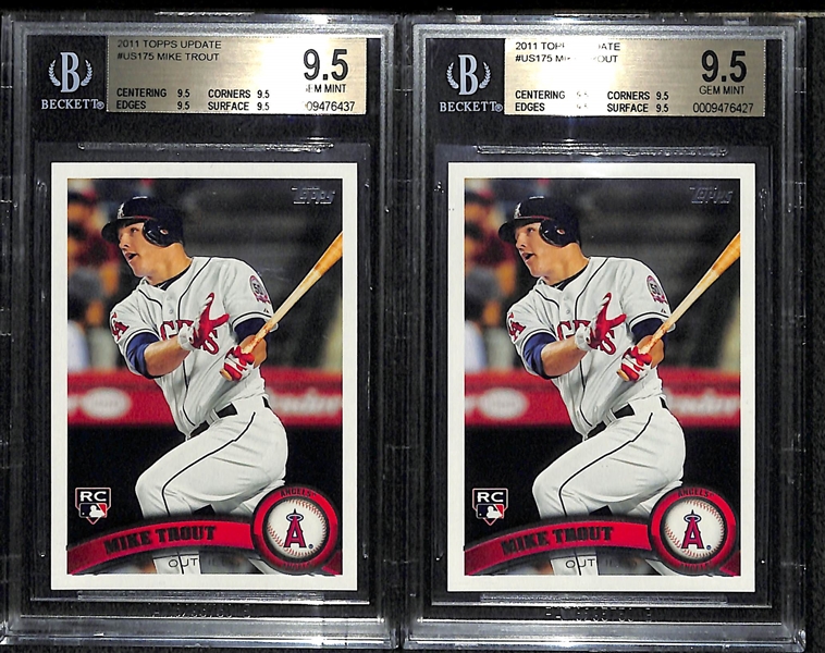 Lot of 2 2011 Topps Update Mike Trout Rookies - BGS 9.5