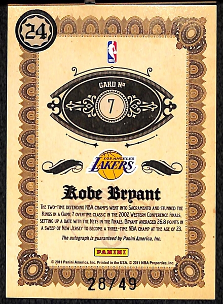 2010-11 Panini Gold Standard 24K Kobe Bryant Autograph Card #28/49