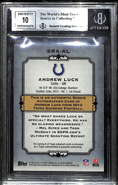 2012 Topps Supreme Andrew Luck Autograph Rookie Card BGS 9