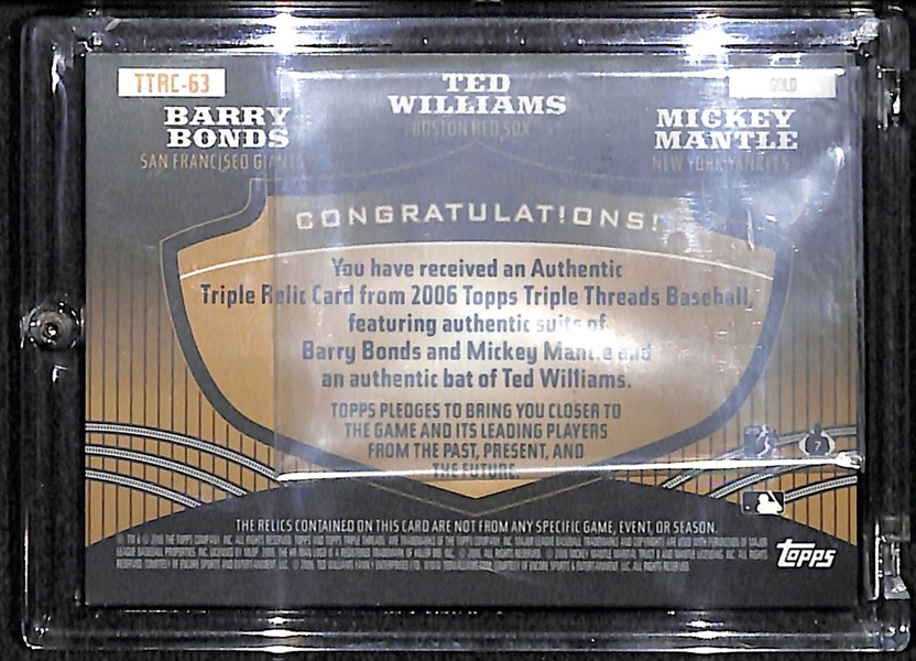 2006 Triple Threads Mantle/Williams/Bonds #9/9 Relic Card