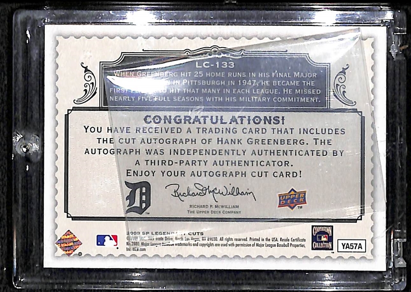 2009 SP Legendary Cuts Hank Greenberg Cut Autograph Card #6/14