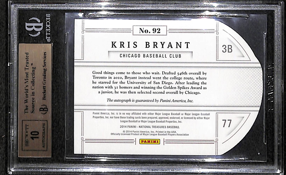 2014 National Treasures Kris Bryant Autograph Rookie Card - BGS 9.5