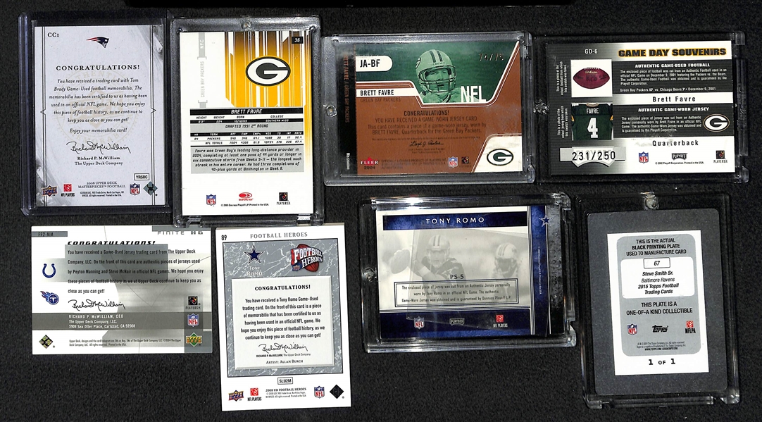 Lot Of 20 Football Autograph & Relic Cards w. Brady & Favre