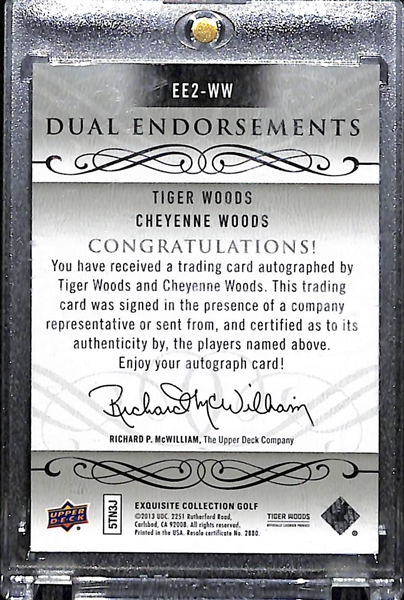 2013 UD Exquisite Tiger Woods Cheyenne Woods Dual Autograph Card - #5/25