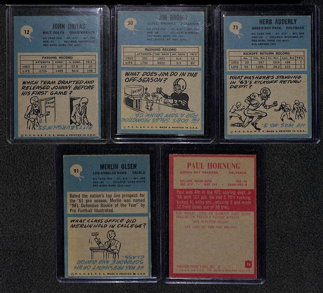 Lot Of 5 1964-65 Philadelphia Cards w. Unitas