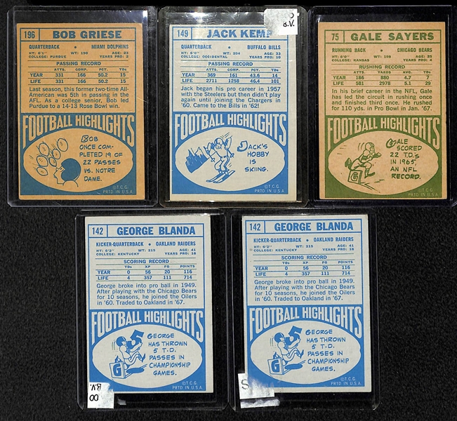Lot Of 5 1968 Topps Football Cards w. Griese RC