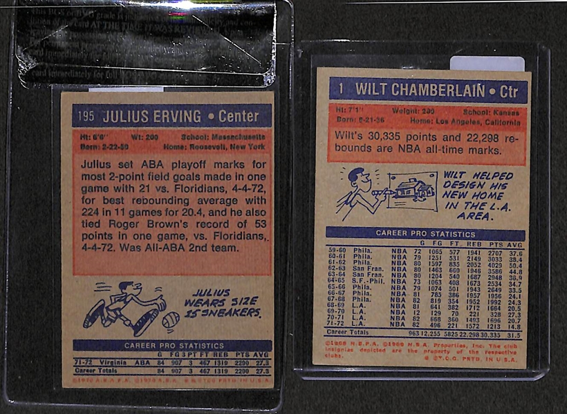 1972-73 Topps Basketball Cards - Wilt Chamberlain & Dr. J Julius Erving Rookie Card (BVG 4.5)