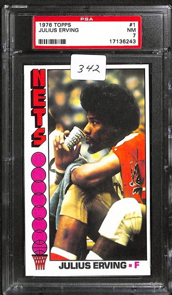 Lot of 2 1976 Topps Basketball Cards - Julius Erving & Abdul-Jabbar - PSA 7 & 9