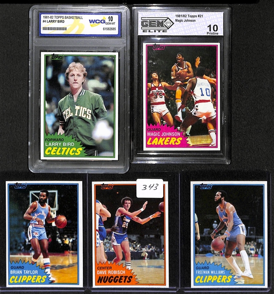 Lot of 5 1981-82 Topps Basketball Cards w. Larry Bird, Magic Johnson, & 3 Blank Back Cards
