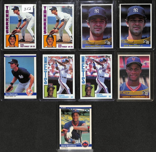 Lot of 9 1984 Rookie Cards of Don Mattingly & Darryl Strawberry