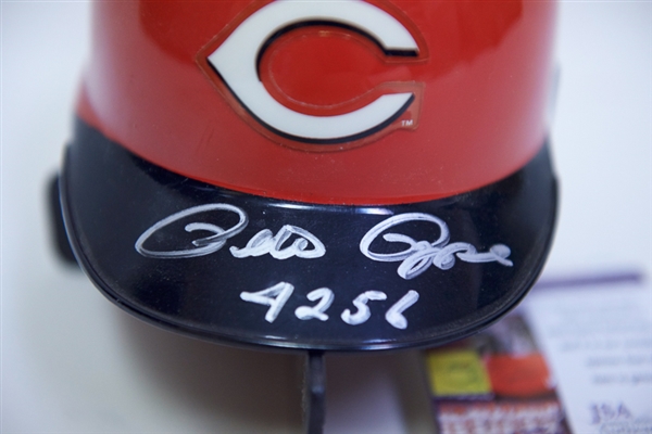 Pete Rose Signed & Inscribed Cincinnati Reds Mini Helmet - JSA