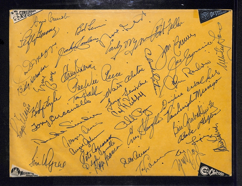 Baseball HOFers Multi Signed Sealed 10 x 13 Envelope From 1980 Old Timers Game Day - 20+ Signatures Including DiMaggio & Maris - JSA LOA 