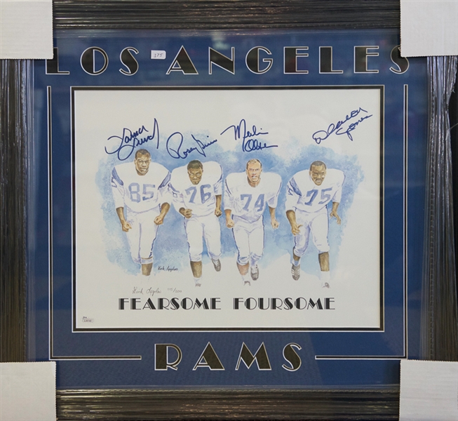 LA Rams Fearsome Foursome Framed Autographed Limited Print Display w. Merlin Olsen - #115/200 - JSA