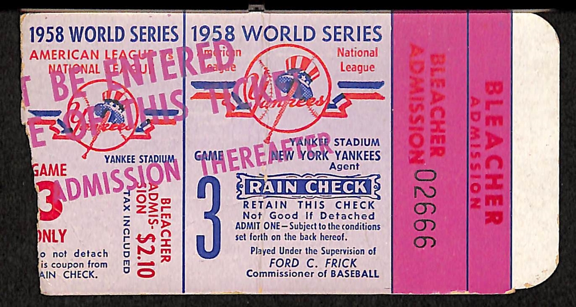 1958 World Series Ticket Stub - Game 3 - Bleacher - Yankees Version