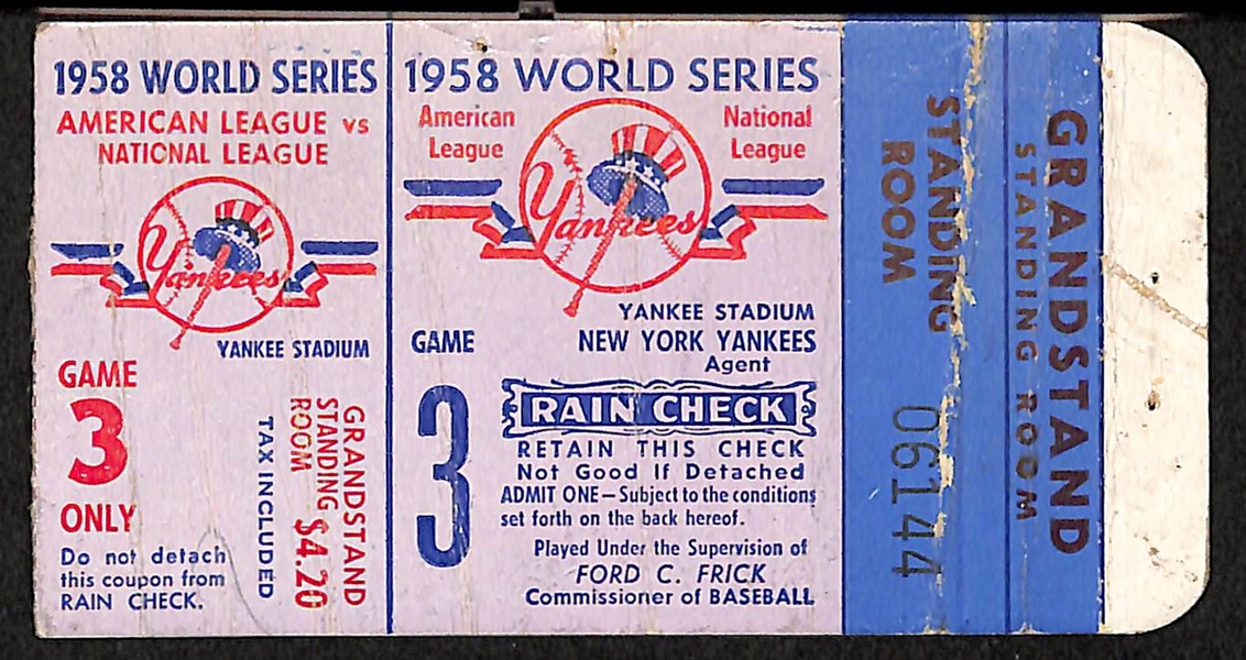 1958 World Series Ticket Stub - Game 3 - Grand Stand - Yankees Version