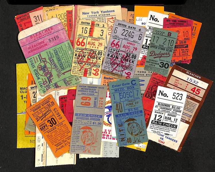 Assortment of Approximately 65 Professional Baseball Ticket Stubs from Mid 1950s to Early 1990s - Includes 1957 WS Stub