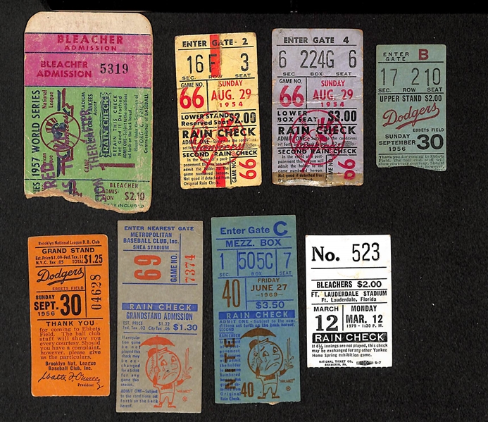 Assortment of Approximately 65 Professional Baseball Ticket Stubs from Mid 1950s to Early 1990s - Includes 1957 WS Stub
