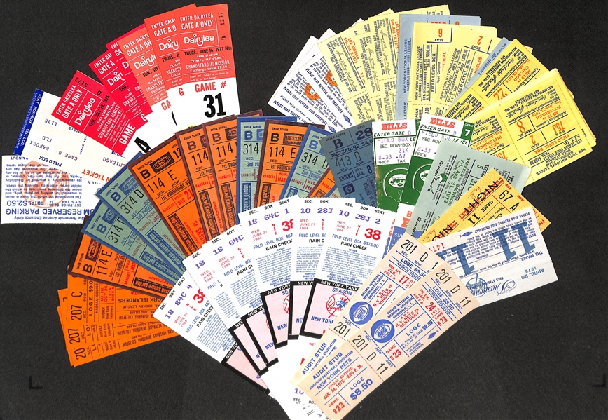 Assortment of Approximately 85 UNUSED Tickets from Multi Sporting Events  - All Professional New York Teams - Mid 1970s Through Mid 1980s