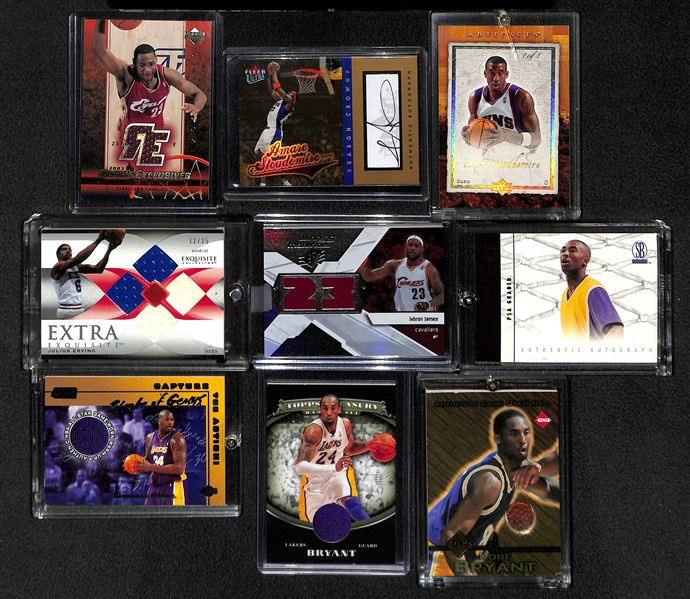 Lot Of 9 Basketball Autograph & Relic Cards w. LeBron RC Jersey