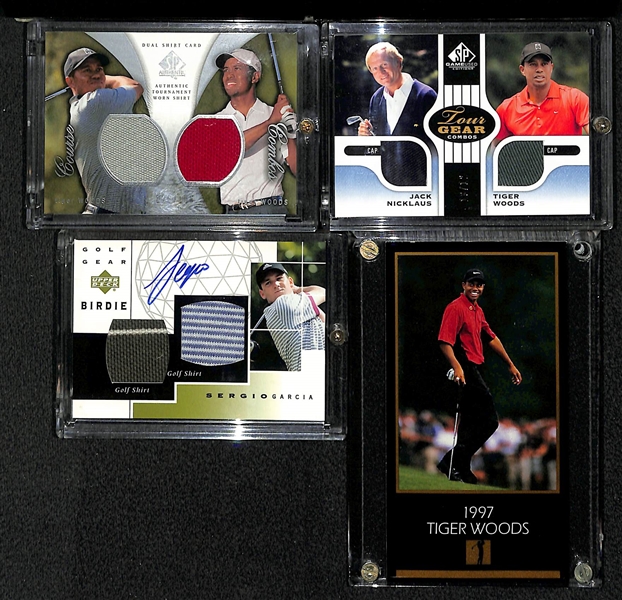 Lot Of 4 Gold Cards w. 2 Tiger Woods Relic Cards
